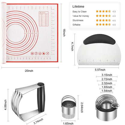 Pastry Cutter, Biscuit Cutter, Dough Scraper, Silicone Baking Mats, Stainless Steel Pastry Blender Set, Dough Cutter Biscuit Cutter Baking Pastry Mat Dough Blender Tools & Pastry Utensils (5 Pcs/Set) - CookCave