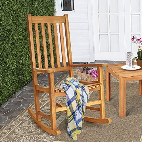 Giantex Rocking Chair Acacia Wood Frame Outdoor& Indoor for Garden, Lawn, Balcony, Backyard and Patio Porch Rocker (1, Natural) - CookCave