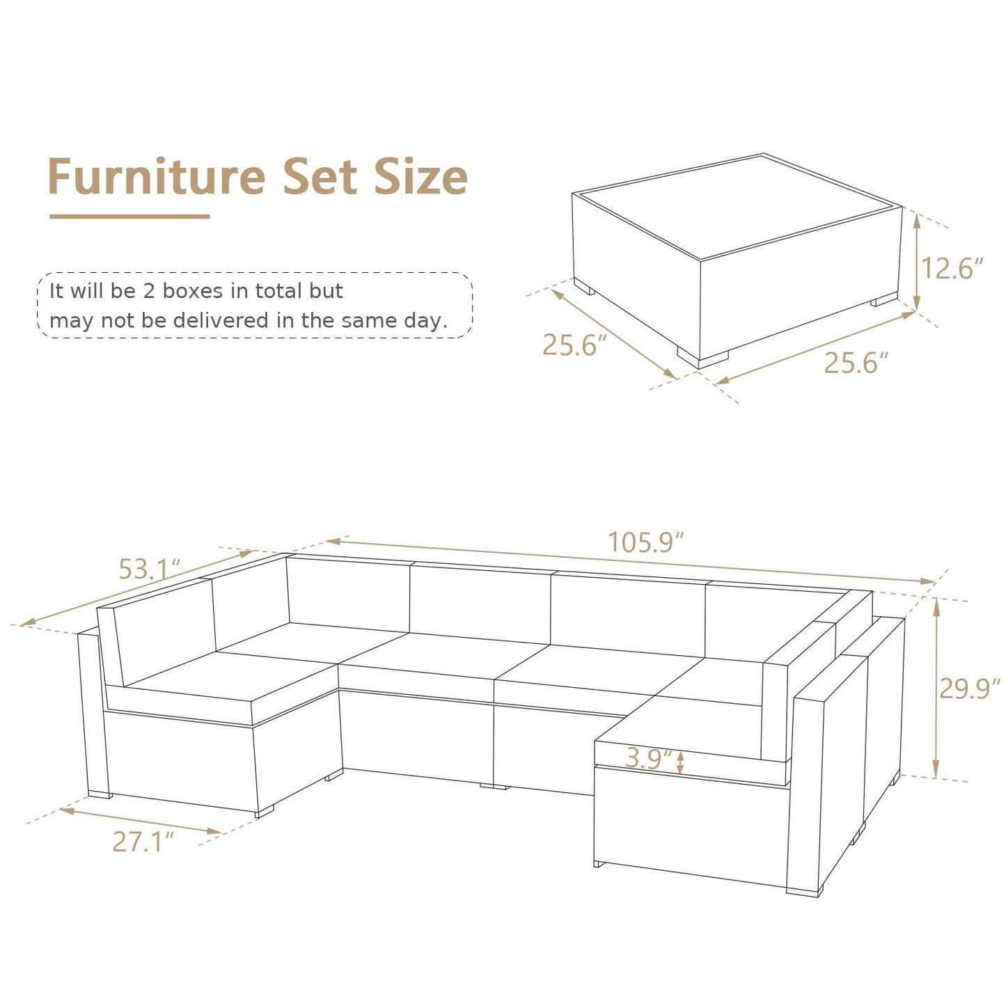 U-MAX Outdoor Sectional Furniture Chair Set with Cushions and Coffee Table,Patio PE Rattan Wicker Sofa, 7 Piece - CookCave