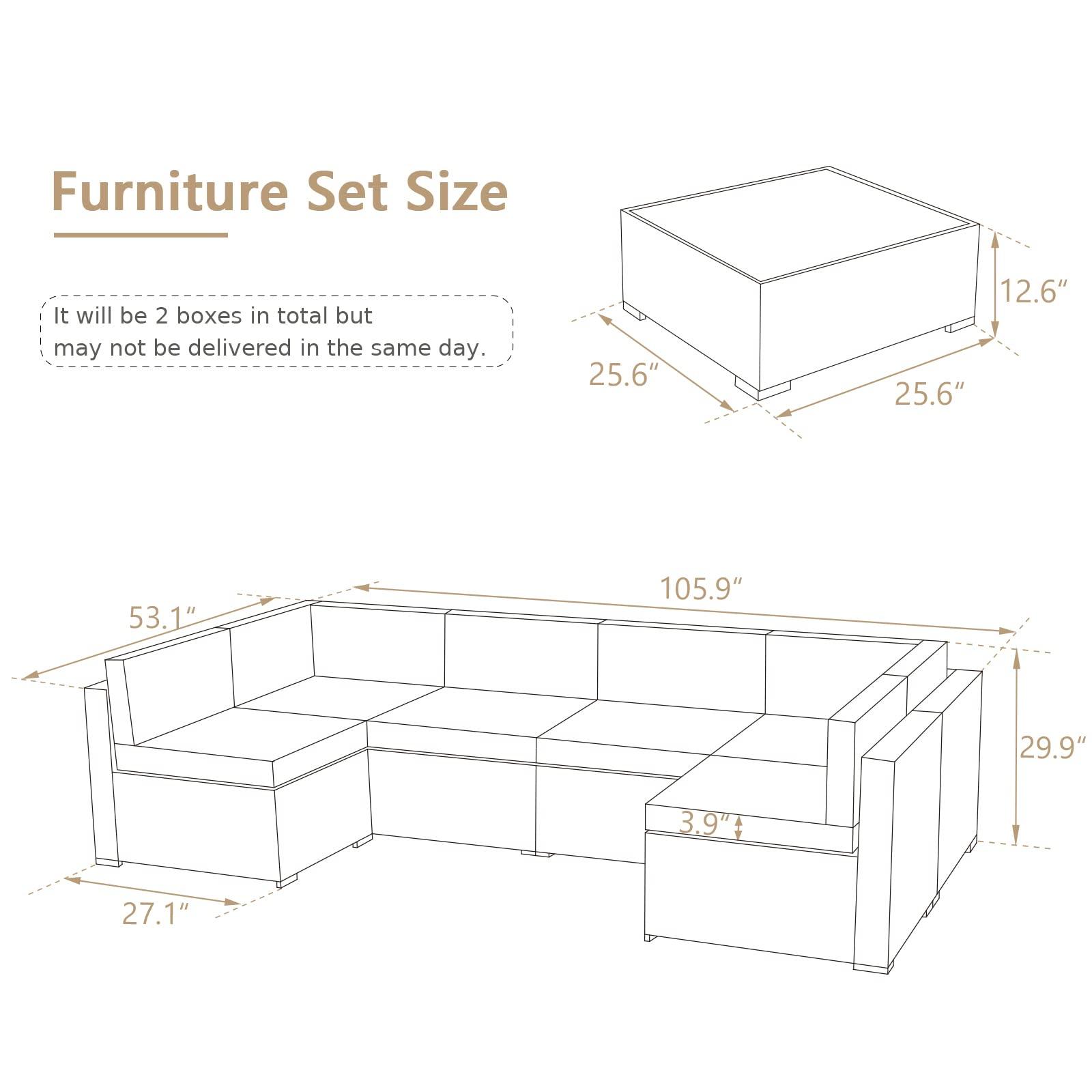 U-MAX Outdoor Sectional Furniture Chair Set with Cushions and Coffee Table,Patio PE Rattan Wicker Sofa, 7 Piece - CookCave