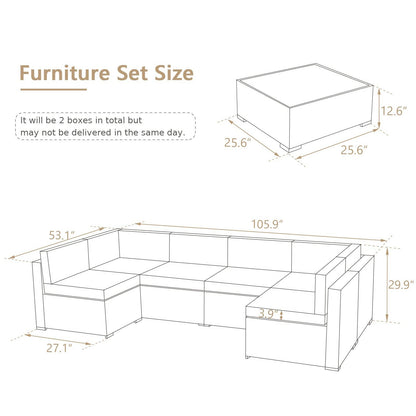 U-MAX Outdoor Sectional Furniture Chair Set with Cushions and Coffee Table,Patio PE Rattan Wicker Sofa, 7 Piece - CookCave