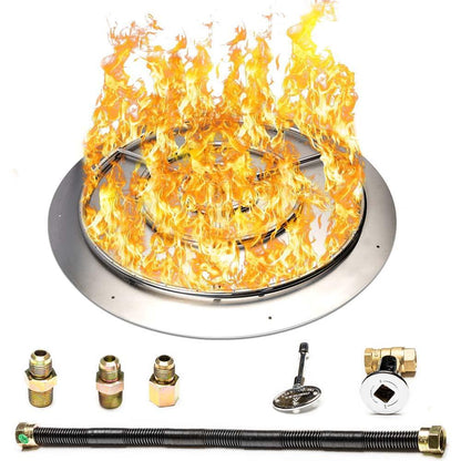 Dreffco Fire Pit Burner Pan & Ring - Works with Natural Gas - Stainless Steel Fire Pit Burner Kit 36-Inch Pan, 30-Inch Ring - 200,000 BTU Max - CookCave