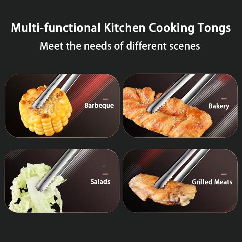 3Pcs 304 Stainless Steel Grill Clamp Kitchen Cooking Tongs Multipurpose Barbecue Clamp Spatula for Gripper Bread Clip, Fried Steak Clamp, Flipping Fish, Toast Salad Tongs(Red Anti-Scald Handle) - CookCave