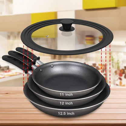 Universal Lid for Pots,Pans and Skillets - Tempered Glass with Heat Resistant Silicone Rim Fits 11", 12" and 12.5" Diameter Cookware ,Black - CookCave