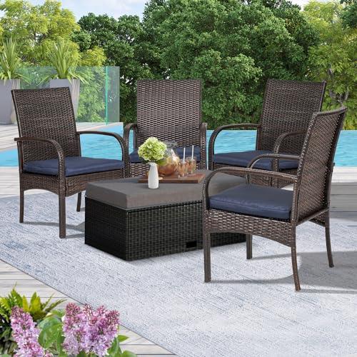 SAILARY 2 Pack Wicker Patio Dining Padded Cushions Outdoor Rattan Chairs with Armrest Support 350 lb, Brown - CookCave