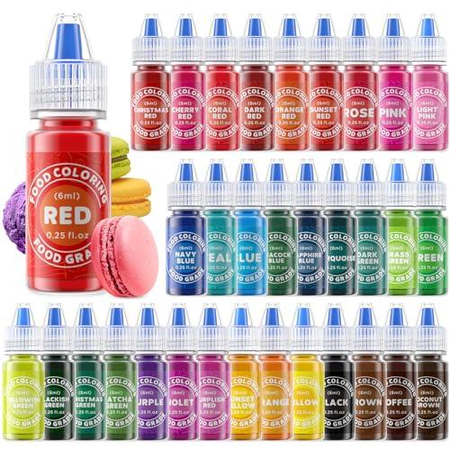 Food Coloring - 33 Food Grade Vibrant Colors Food Coloring Liquid Set, Food Dye Color for Baking, Icing, Cookie, Cake Decorating, Easter Egg, DIY Making Supplies Kit - 0.25 Fl. oz (6 ml)/Bottles - CookCave