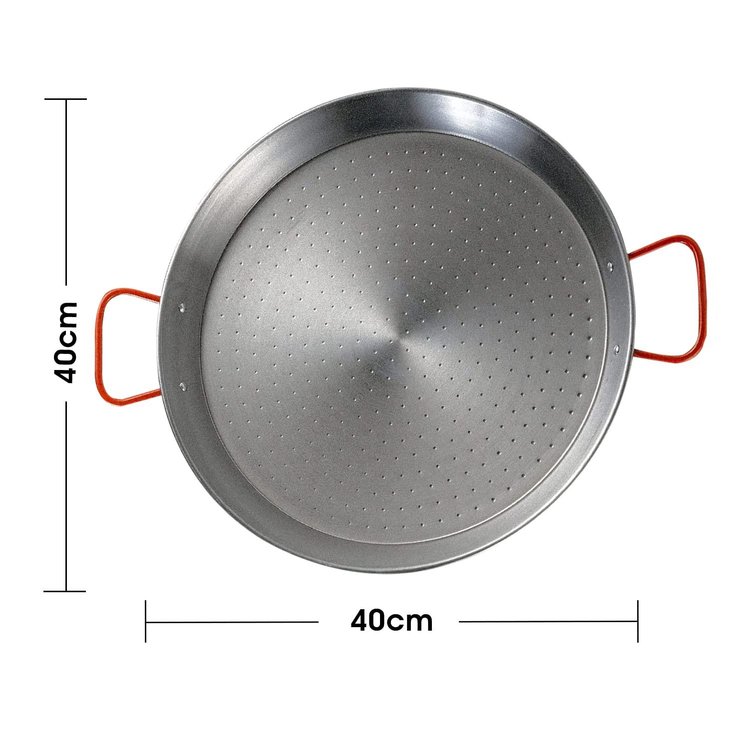 Gourmanity Made By Garcima, 16inch Stainless Steel Paella pan, 40cm Paella Pan Large From Spain, Paella Pan Stainless Steel with Gold Plated Handles, Imported Spanish Paella Dish - CookCave