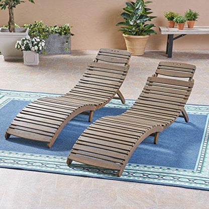 Christopher Knight Home Tycie Outdoor Acacia Wood Foldable Chaise Lounge (Set of 2), Gray Finish - CookCave