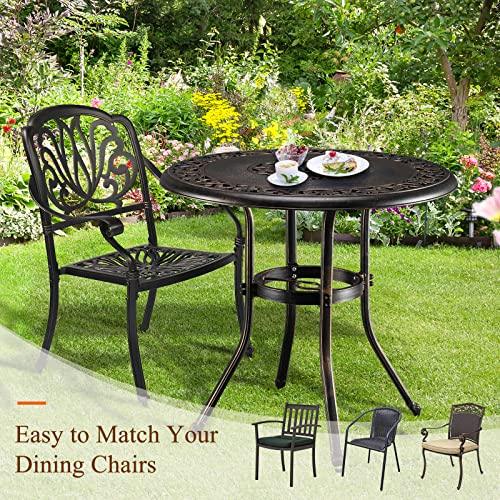 VINGLI Cast Aluminum Patio Table with Umbrella Hole Outdoor Bistro Table, Cast Aluminum Patio Dining Table, Outdoor Table with Umbrella Hole (32" Diax29 H) - CookCave