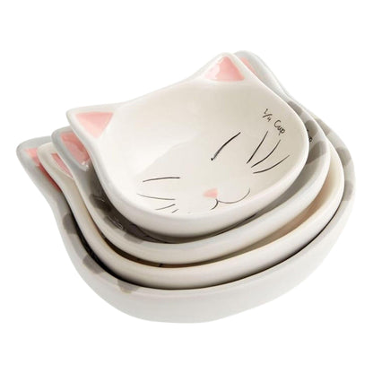 4-pcs Adorable Cat Ceramic Measuring Cups Set - Cute Measuring Cups for Kids Baking - Space Saving Measuring Cup Set for Food Portion Control - Cute Baking Accessories for Cat Lovers (Pack of 4) - CookCave