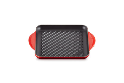 Le Creuset Enameled Cast Iron Signature Square Skillet Grill, 9.5", Cerise - CookCave