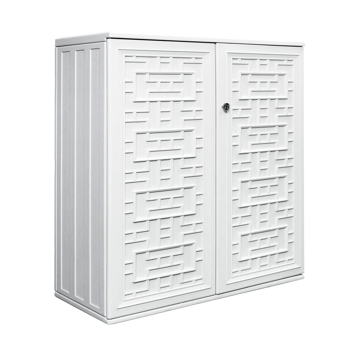 ADDOK 60-Gallon Storage Cabinet Light Weight Resin Indoor/Outdoor Storage Unit for Patio, Garden, Veranda with 1 Laminate Shelves (Ivory White) - CookCave