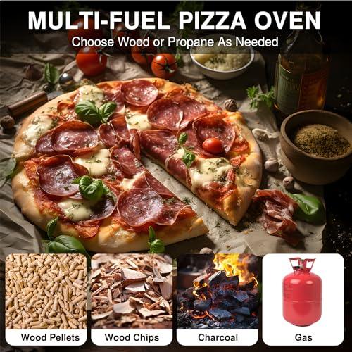 PolarcoForgeco Multi-Fuel Outdoor Pizza Oven with Rotatable Pizza Stone, 12" Wood Fired & Gas Pizza Oven for Outside, Portable Propane Pizza Oven for Grill on Backyard Camping - Silver - CookCave