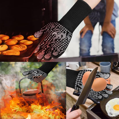 Ribetween BBQ Gloves, Heat Resistant Gloves for Cooking, Non-Slip Grill Gloves Oven Mitts, 1472°F Extreme Heat Resistant Silicone Gloves Grilling Gloves for Barbecue, Frying, Baking, 1 Pair (Gray) - CookCave