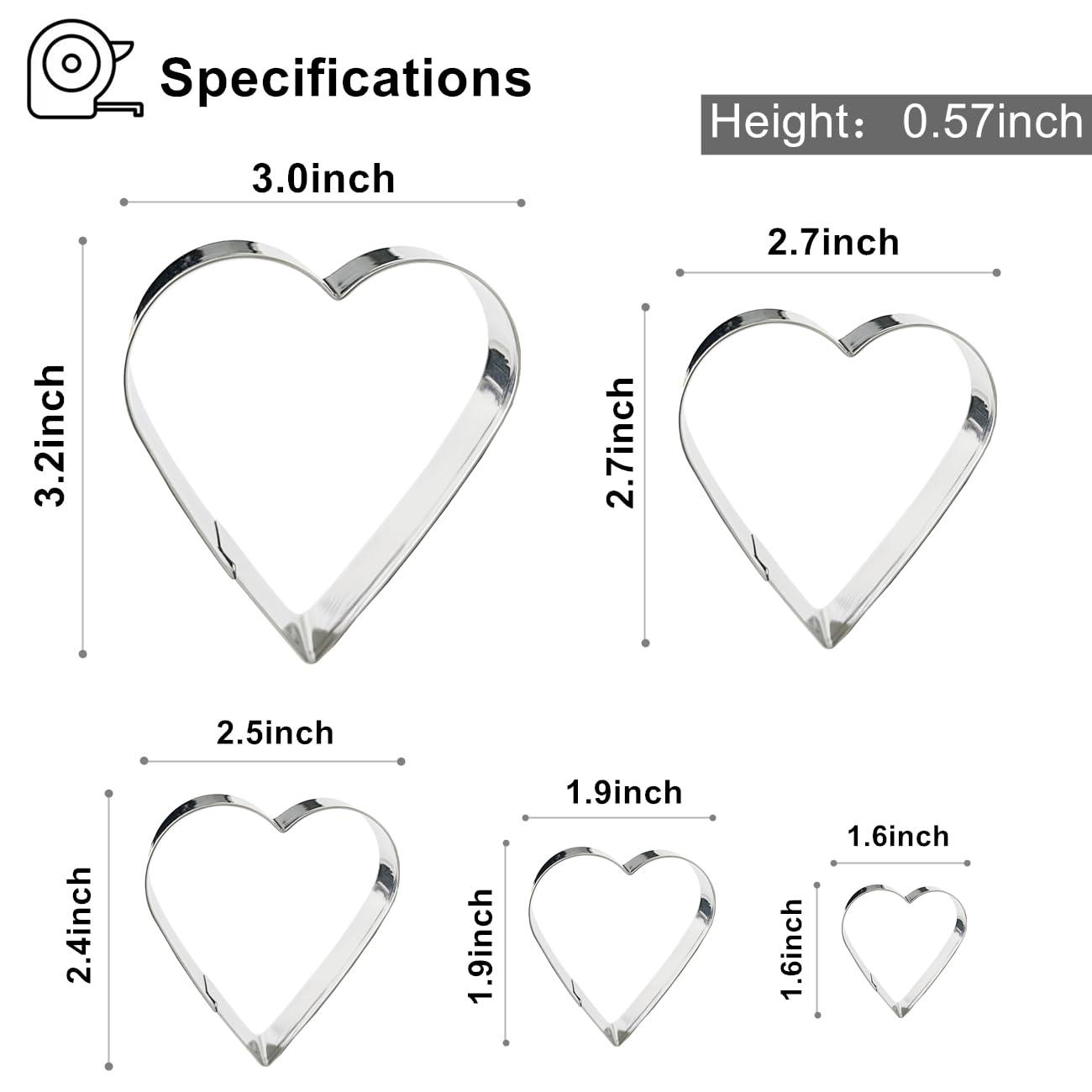 5 Pack Cookie Cutters, Heart Cookie Cutter, Stainless Steel Cookie Cutters for Cookie, Biscuit, Sandwiches, Valentine's Day - CookCave