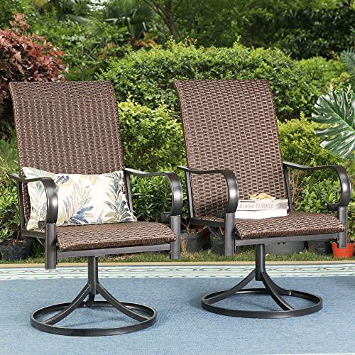 MFSTUDIO Patio Swivel Dining Chairs,Set of 2 Outdoor High Back Rattan Wicker Chairs with Metal Frame for Backyard,Porch,Garden - CookCave