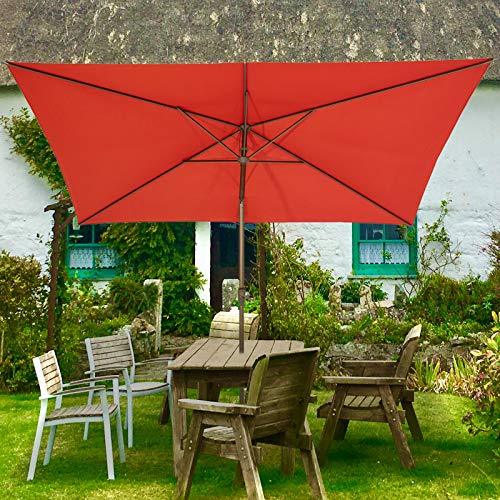 Ogrmar 6.5x10ft Patio Umbrella Rectangular Outdoor Table Umbrella with Crank & Push Button Tilt for Terrace, Backyard, Garden, Courtyard, Swimming Pool, Lawn (Dark Red) - CookCave