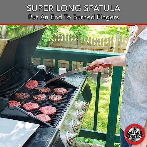 Grill Spatula Super Long 24-inch for Grilling Barbecue and Griddle | Extra Long Stainless Steel Spatula with Large Blade for Fire Pit | Heavy Duty Extra Strong Wide Blade Spatula for Outdoor Kitchen - CookCave