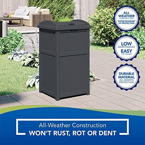 Suncast 30 Gallon Durable Hideaway Patio Garbage Cans Container for Outdoor with Solid Bottom Panel and Latching Lid, Pack of 2, Cyberspace - CookCave