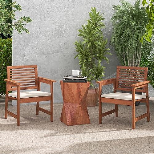 Tangkula Outdoor Dining Chairs Set of 4, Weather-Resistant Heavy Duty Slatted Wood Patio Chairs with Soft Padded Cushions, for Deck, Garden, Poolside, Balcony (4, Off White) - CookCave