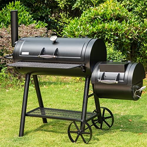 Sophia & William Heavy-Duty Charcoal Smoker Grills Extra Large Outdoor BBQ Gill with Offset Smoker, 941 SQ.IN. Cooking Area with Warming Tray,Push-out Ash Tray for Event Gathering, Black - CookCave