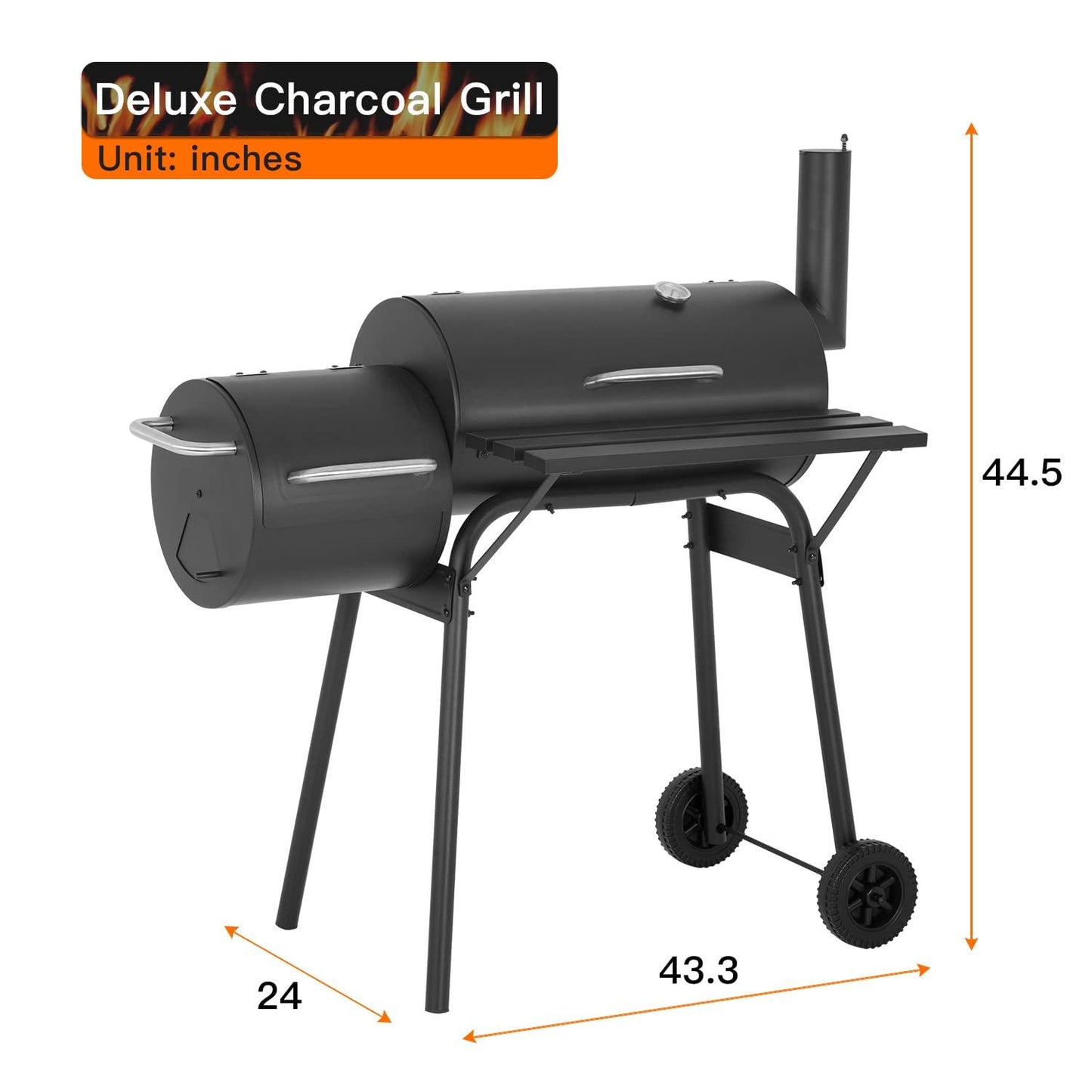 43-inch Charcoal Outdoor BBQ Grill - Portable Camping Grill for 6-10 People, Offset Smoker, Braised Roast, Patio and Backyard Picnic Grill - CookCave