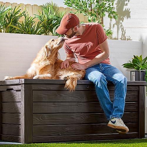 Keter Westwood 150 Gallon Plastic Backyard Outdoor Storage Deck Box for Patio Decor, Furniture Cushions, Garden Tools, & Pool Accessories, Espresso - CookCave