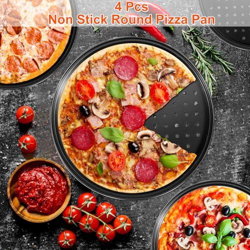 mobzio Round Pizza Pans with Holes, 4Pcs Pizza Pan for Oven, Perforated Pizza Tray for Oven, Non-Stick Pizza Baking Pans, Pizza Baking Sheet for Restaurant Home Kitchen, Pizza Pan Set 9/10/11/12 Inch - CookCave