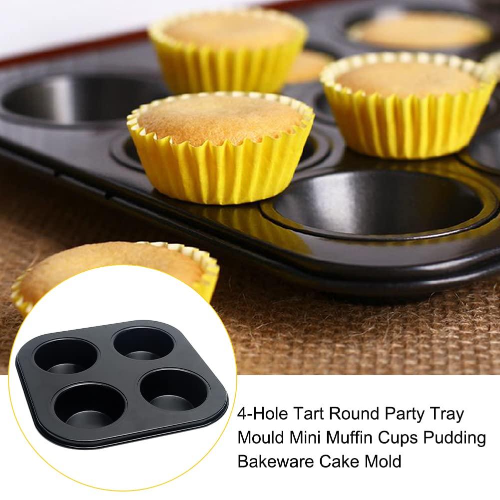 4 Cup Muffin Pan Mold - Non-Stick Cupcake Baking Tray/Tin - Carbon Steel Cake Mould For home, cafe bar and restaurant (Black) - CookCave