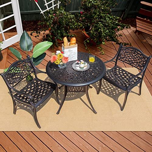 Tangkula 36 Inch Outdoor Dining Table, Round Cast Aluminum Patio Dining Table with Umbrella Hole, Weather-Resistant Patio Bistro Table for Backyard, Garden, Poolside - CookCave