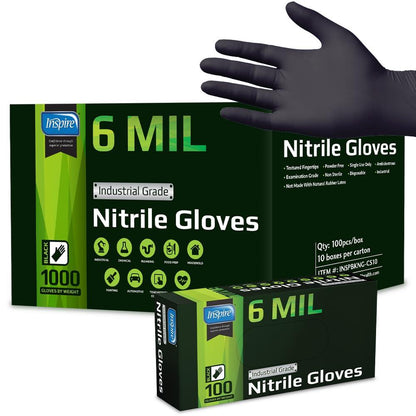 Inspire Black Nitrile Gloves | HEAVY DUTY 6 Mil Nitrile THE ORIGINAL Nitrile Medical Food Cleaning Disposable Gloves (Large, 100, Count) - CookCave