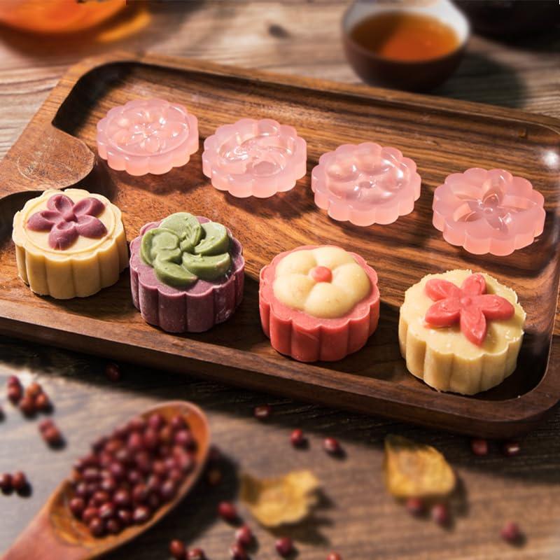 AIKEFOO Cookie press mold Chinese Traditional Mid-Autumn Mooncake Mold Set.5 Pcs Mode Pattern for 1 Sets 50g Different Round Flower Patterns Are Used For Homemade Biscuit Stamping Machine Cake Cutter. - CookCave