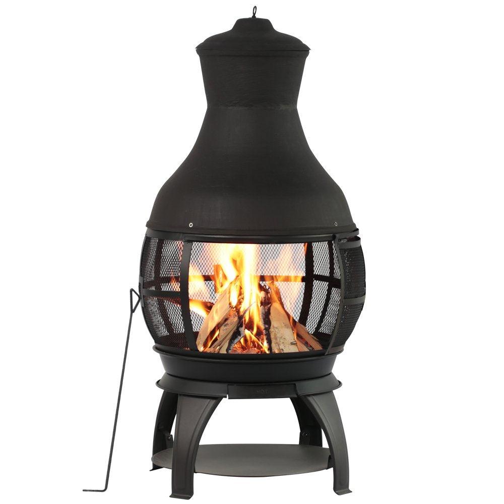 BALI OUTDOORS Chimenea Outdoor Fireplace Wooden Fire Pit, Brown-Black - CookCave