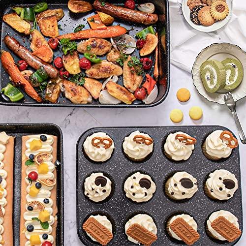 Fit Choice 10-Piece Nonstick Baking Set With Baking Pan, Cookie Sheet Set, Cake /Muffin Pan, and Pizza Pan, 10-Piece Set Bakeware Sets (Ceramic Coated Black) - CookCave