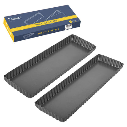 Tiawudi 2 Pack Rectangular Tart Pan, Non-Stick Quiche Pan with Loose Bottom, the Fluted Edges on Your Tarts and Quiches,13 7/8 Inch - CookCave