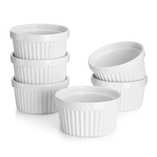 Sweese 8 oz Ramekins Set of 6, Creme Brulee Ramekins Oven Safe, Porcelain Ramiken Set, Souffle, Custard Cups for Baking and Ice Cream Bowl, White - CookCave