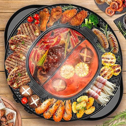 Soupify 2 in 1 Hot Pot with Grill, Electric Korean BBQ Grill, Independent Dual Temperature Control & Non-stick Pan, Multi-function Smokeless Barbecue Grill for Family and Friends Gathering - CookCave