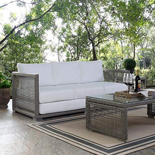 Modway Aura Outdoor Patio Wicker Rattan, Sofa, Gray White - CookCave