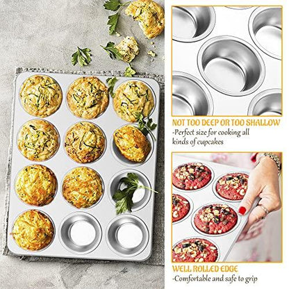 E-far Muffin Pan 12-Cup, Set of 2, Stainless Steel Cupcake Pan Metal Muffin Baking Tins for Oven, Regular Size & Easy Clean, Non-toxic & Dishwasher Safe-2 Pack - CookCave