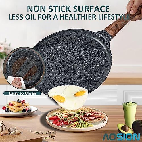 AOSION Crepe Pan Nonstick Dosa Tawa Pan,11 inch Flat Pan,Skillet Pan,Cast Aluminum Tortilla Pan for Pancake Omelette Steak Frying Egg with Ergonmic Handle,For All Stoves - CookCave