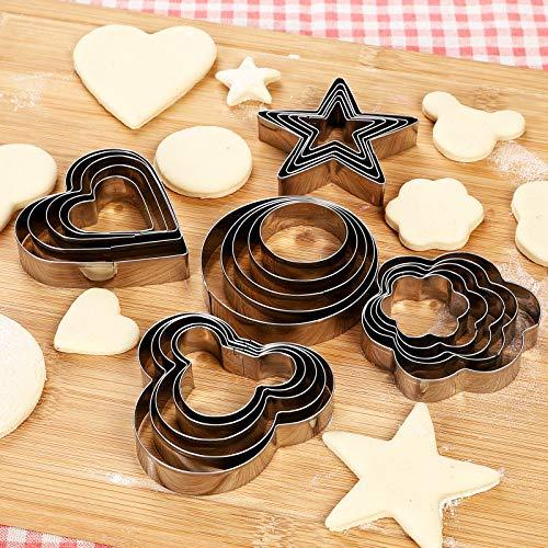 Cookie Cutters Shapes Set, 25pcs Flower,Round,Heart,Star,Mouse Shape Stainless Steel Metal Cookie Molds for Kitchen, Baking - CookCave