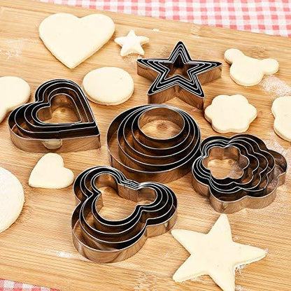 Cookie Cutters Shapes Set, 25pcs Flower,Round,Heart,Star,Mouse Shape Stainless Steel Metal Cookie Molds for Kitchen, Baking - CookCave