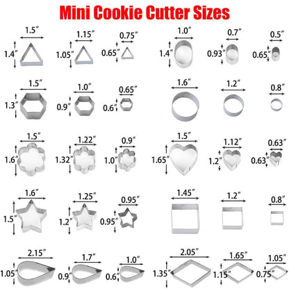 30Pcs Mini Cookie Cutter Set with Box, Small Stainless Steel Veggie Cutters, Polymer Clay Cutters for Kids, Geometric Set for Biscuit Cutter, Tiny Fruit Cutter - CookCave