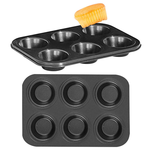 JIANWEI 2 Pack Muffin Pan Cupcake Tray- Easy Clean Non Stick Pudding Cake Molds 6 Cups Baking Mold Cupcake Pans for Baking Cupcake Mold(Black) - CookCave