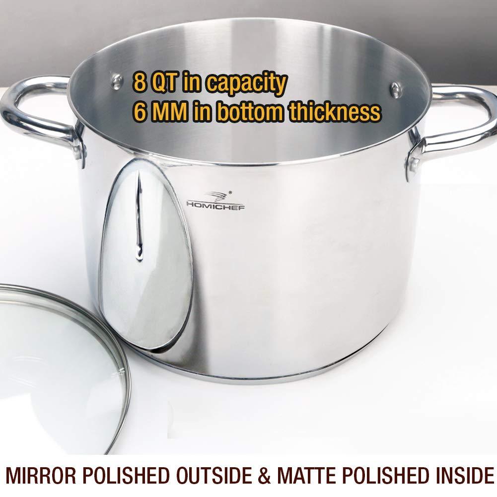 HOMICHEF Stock Pot 8 Quart with Lid Nickel Free Stainless Steel - Mirror Polished Stockpot 8 Quart with Lid - HEALTHY COOKWARE Stockpots 8 Quart - Soup Pot 8 Qt Cooking Pot Induction Pot With Lid - CookCave