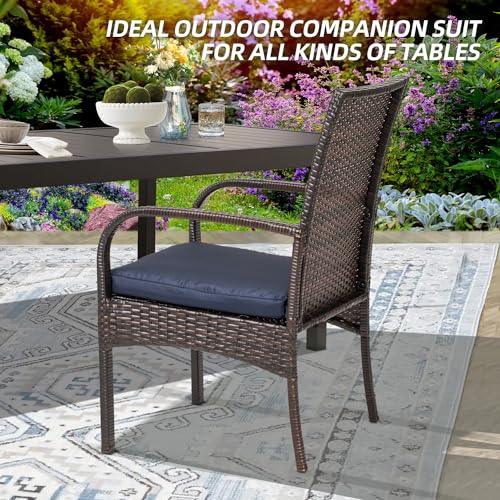 SAILARY 2 Pack Wicker Patio Dining Padded Cushions Outdoor Rattan Chairs with Armrest Support 350 lb, Brown - CookCave