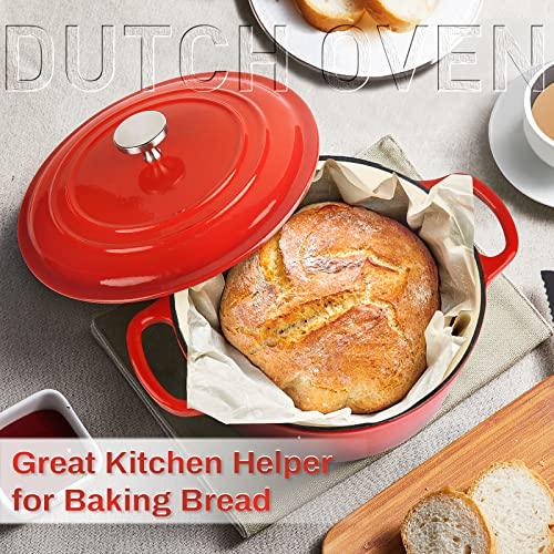 6 Quart Enameled Dutch Oven, Cast Iron Dutch Oven, Covered Dutch Oven, Enamel Stockpot with Lid, Red - CookCave