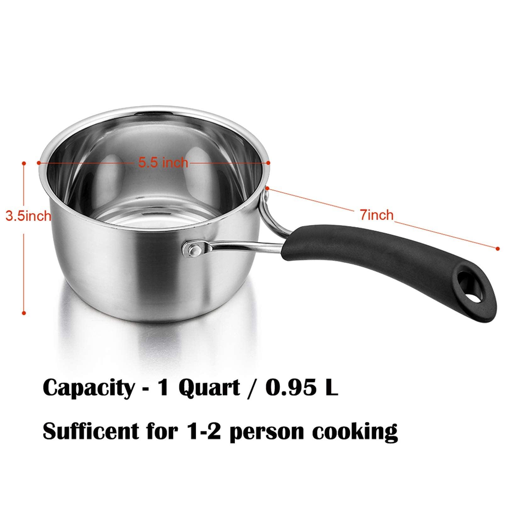 P&P CHEF 1 Quart Saucepan, Brushed Stainless Steel Saucepan with Lid, Small Sauce Pan for Home kitchen Restaurant Cooking, Easy Clean and Dishwasher Safe, Sliver, Brown, Black - CookCave