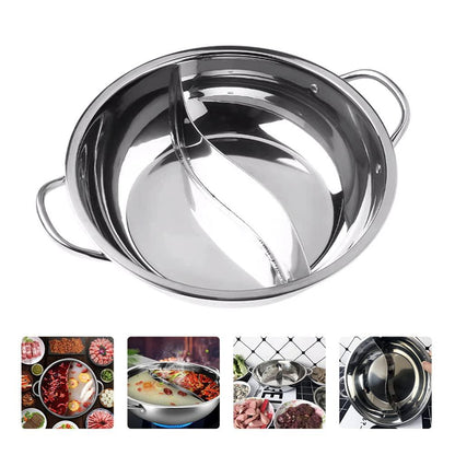 UPKOCH Stainless Steel Shabu Hot Pot Divided Hot Pot Pan Dual Sided Soup Cookware Cooking Pot with Divider for Induction Cooktop Gas Stove - CookCave