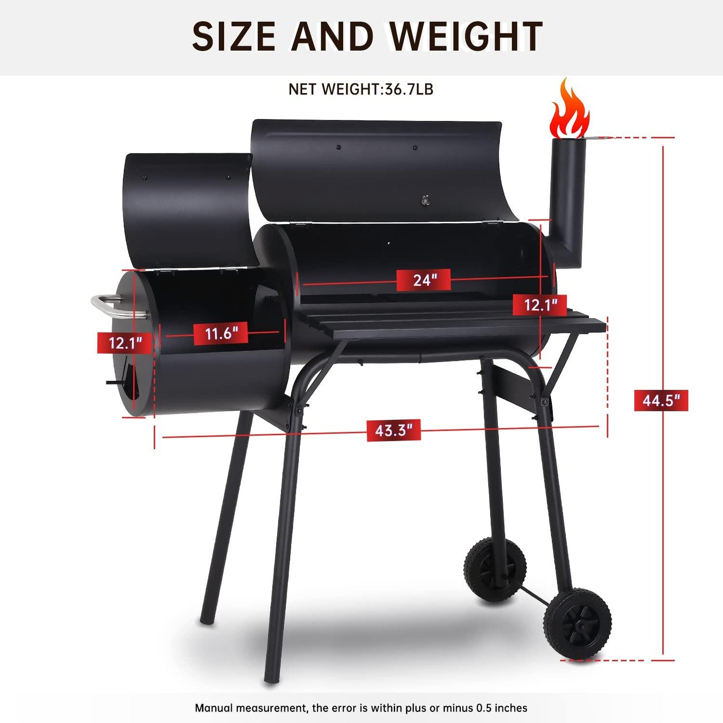 Charcoal Grills Outdoor Barbecue Grill Offset Smoker Portable BBQ Grill with Wheels for Backyard Camping Picnics - CookCave